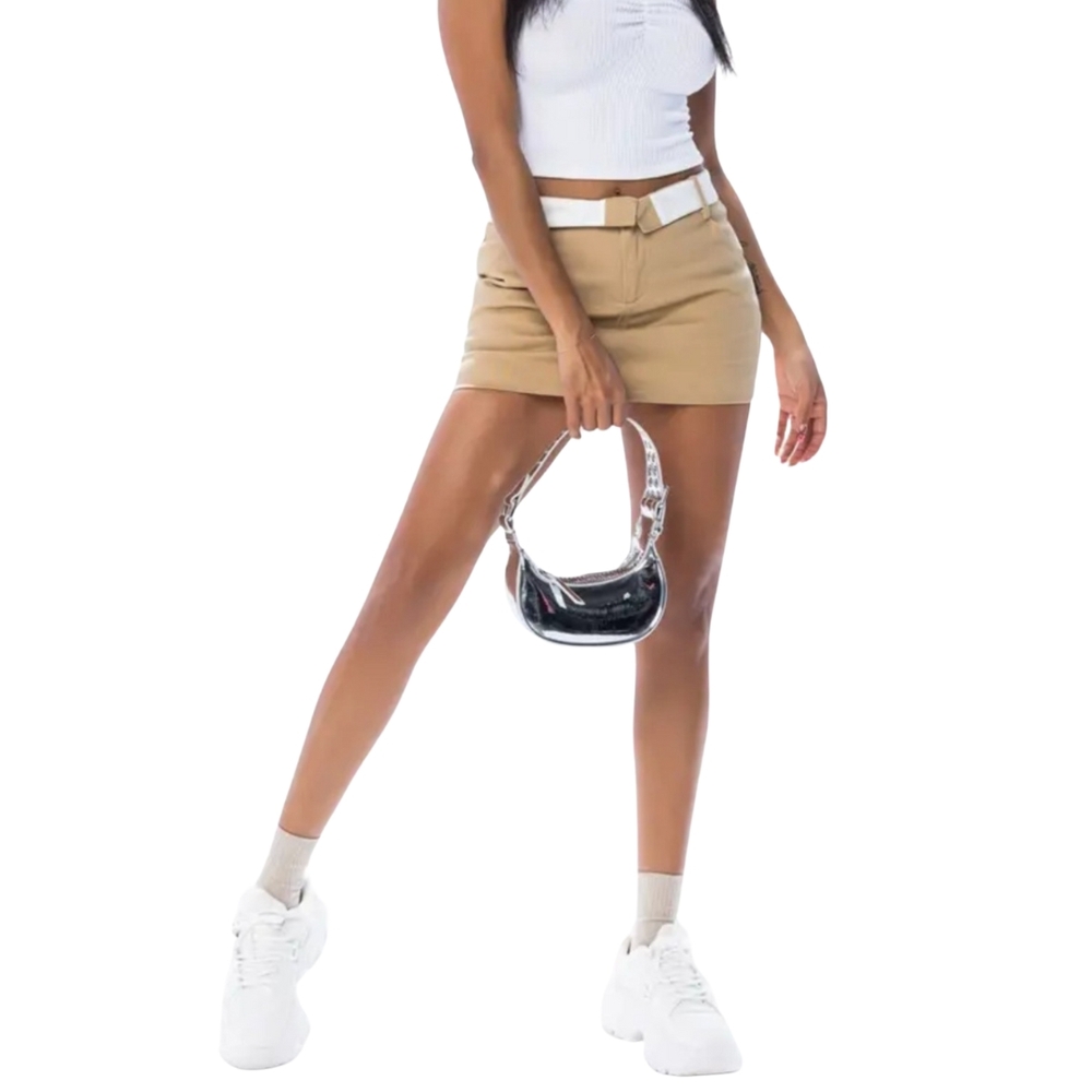 Tan Mini Skort With Whith Fould Detail